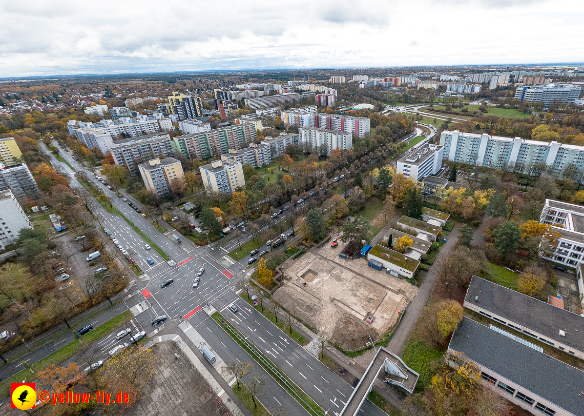 19.11.2022 - Luftbilder von der Baustelle an der Quiddestraße 'Haus für Kinder' in Neuperlach